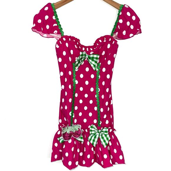 Leg Avenue Raspberry Girl Pink Polka Dot Mini Bubble Dress Cosplay Costume M/L - Picture 2 of 15